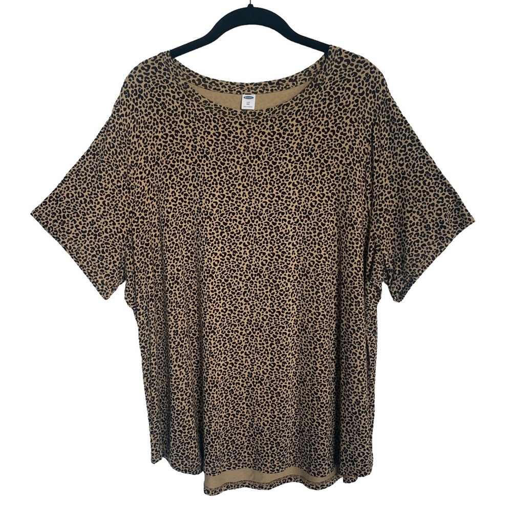 Old Navy Luxe Womens XXL Animal Print Black Brown Short Sleeve Crew Neck Top New